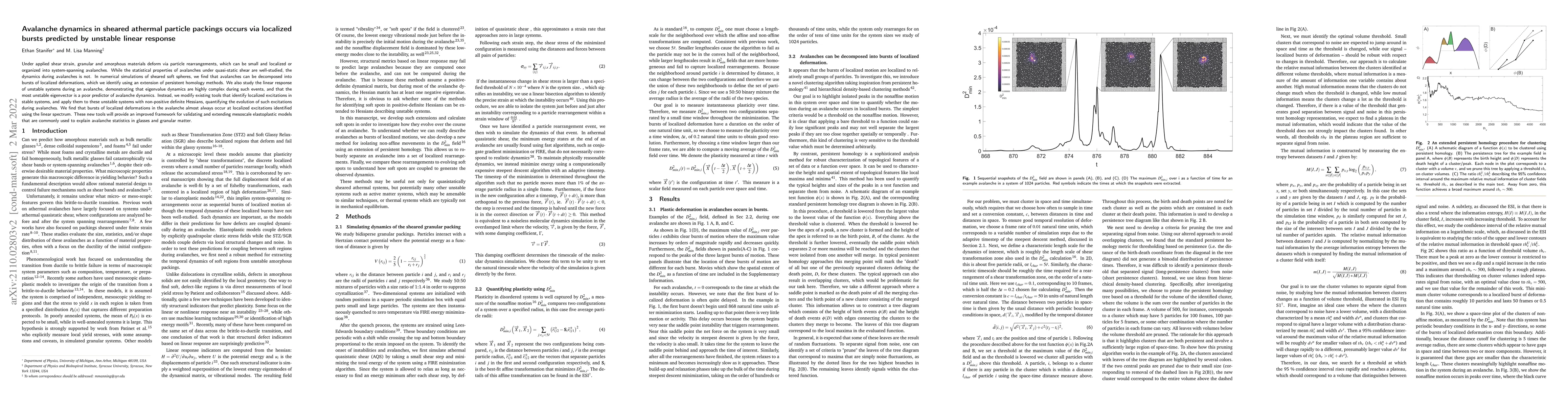 Thumbnail for Avalanche dynamics in sheared athermal particle packings occurs via
  localized bursts predicted by unstable linear response