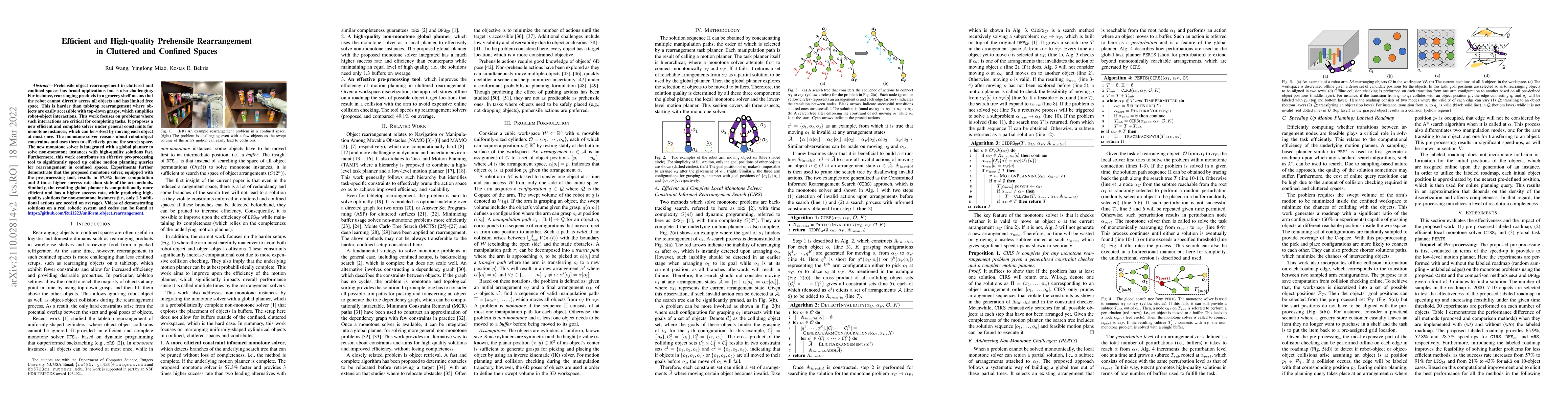 Thumbnail for Efficient and High-quality Prehensile Rearrangement in Cluttered and
  Confined Spaces