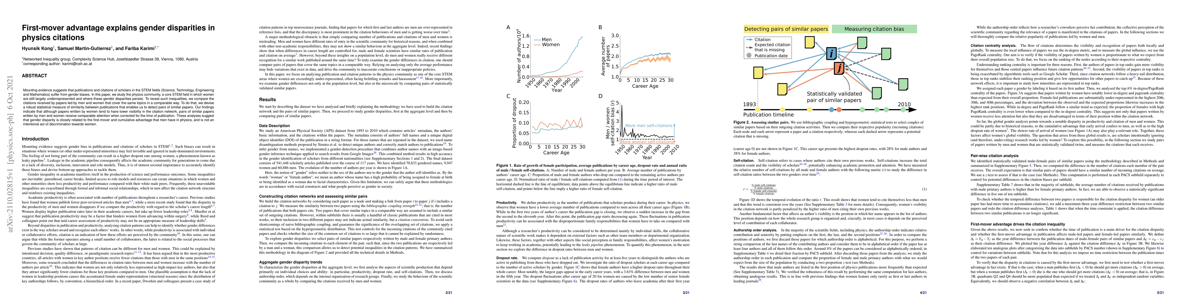 Thumbnail for First-mover advantage explains gender disparities in physics citations
