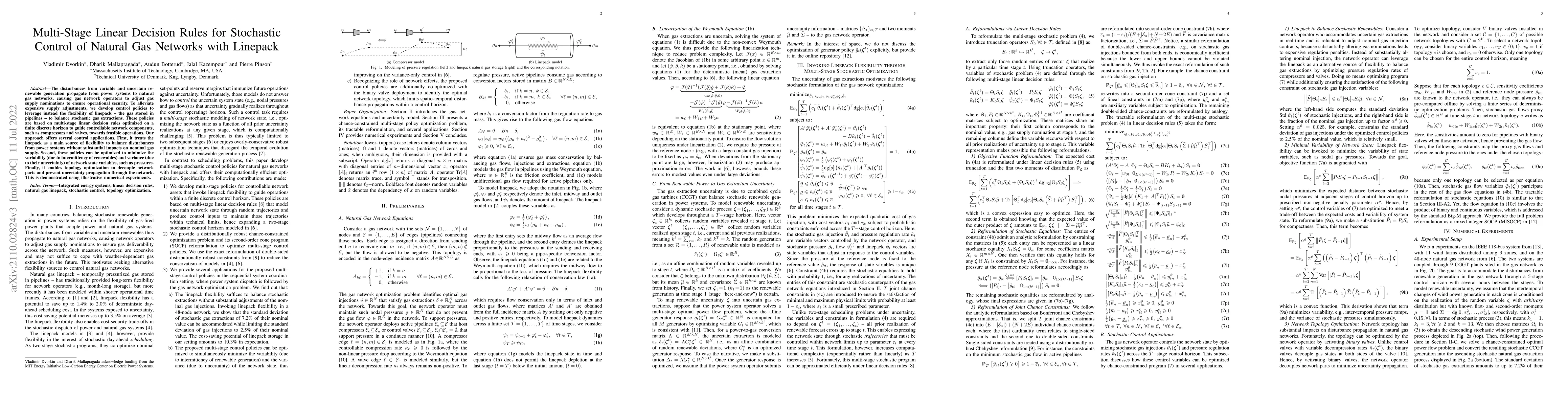 Thumbnail for Multi-Stage Linear Decision Rules for Stochastic Control of Natural Gas
  Networks with Linepack
