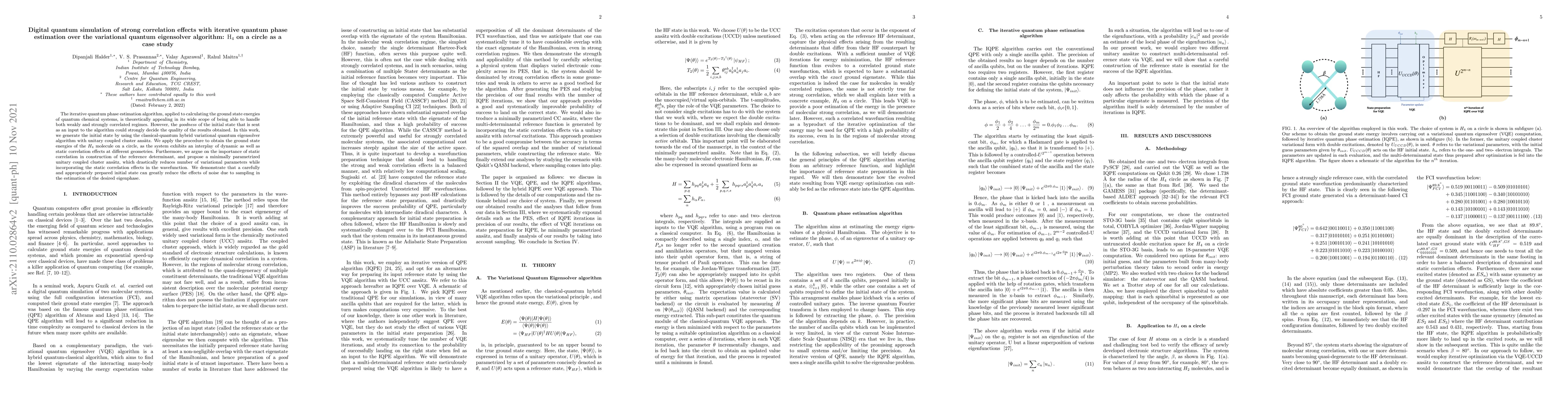 Thumbnail for Digital quantum simulation of strong correlation effects with iterative
  quantum phase estimation over the variational quantum eigensolver algorithm:
  $\mathrm{H_4}$ on a circle as a case study