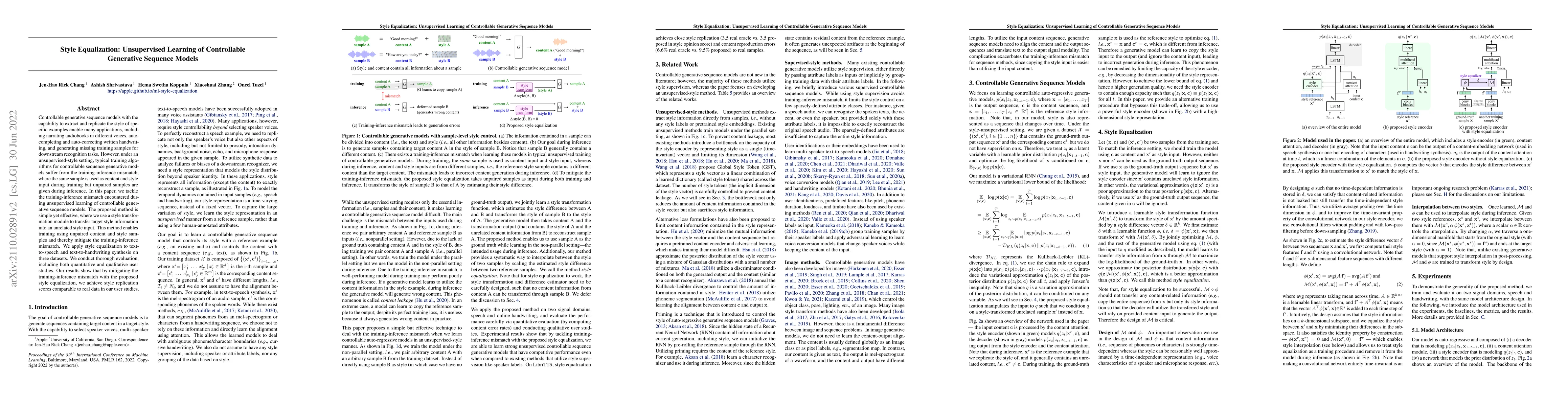 Thumbnail for Style Equalization: Unsupervised Learning of Controllable Generative
  Sequence Models