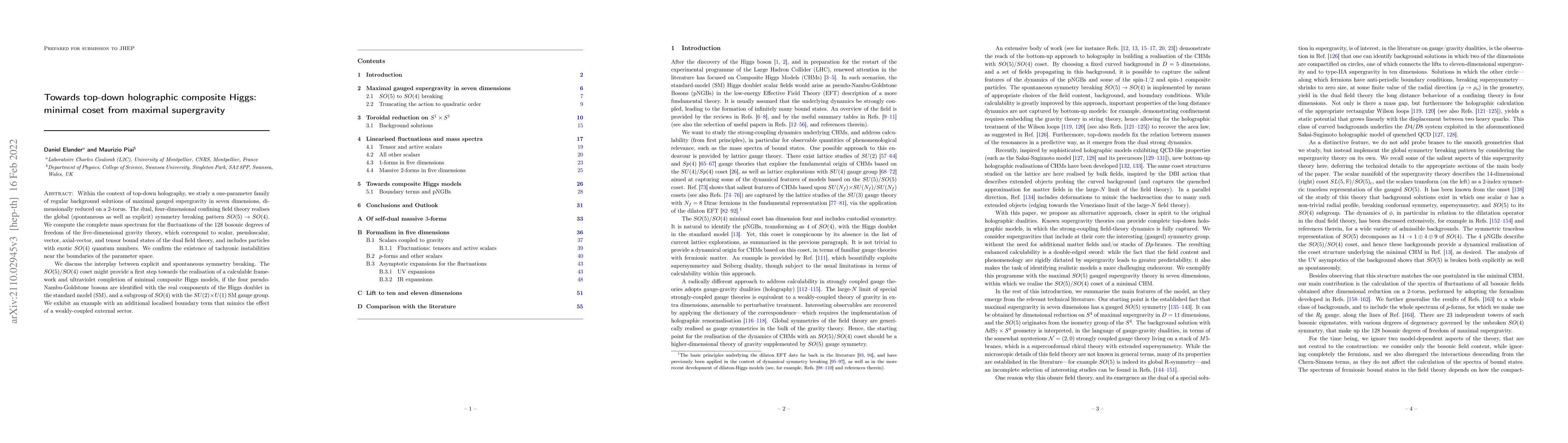 Thumbnail for Towards top-down holographic composite Higgs: minimal coset from maximal
  supergravity