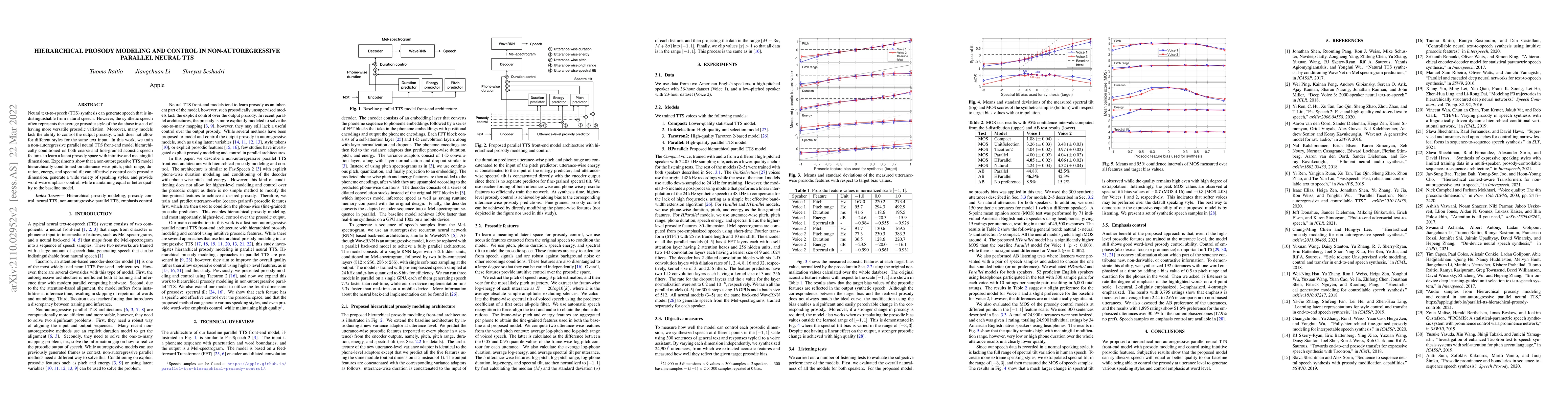 Thumbnail for Hierarchical prosody modeling and control in non-autoregressive parallel
  neural TTS
