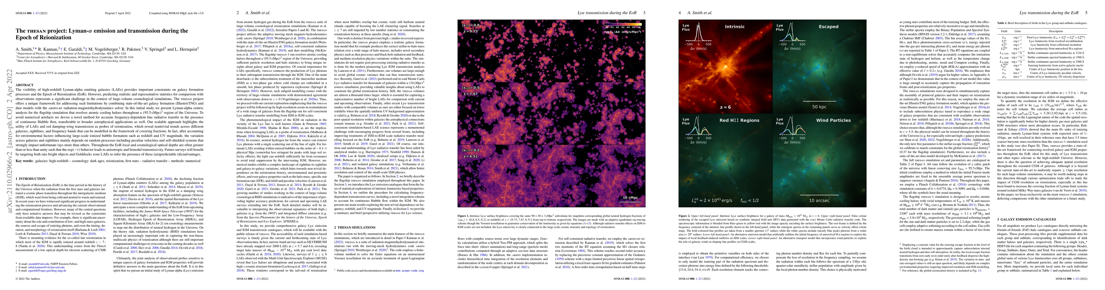 Thumbnail for The THESAN project: Lyman-alpha emission and transmission during the
  Epoch of Reionization
