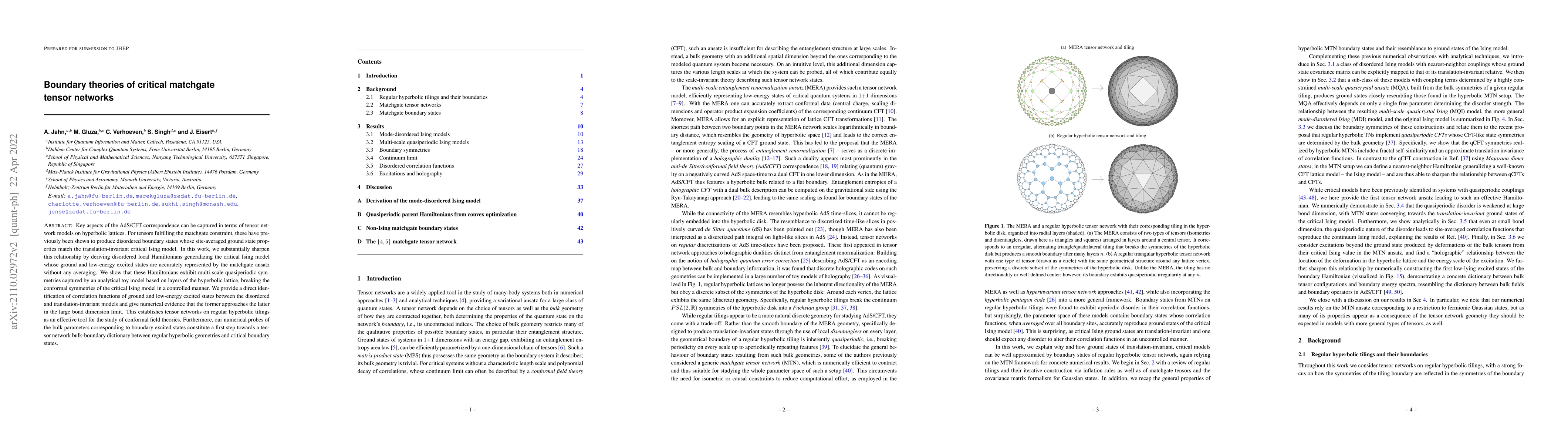 Thumbnail for Boundary theories of critical matchgate tensor networks