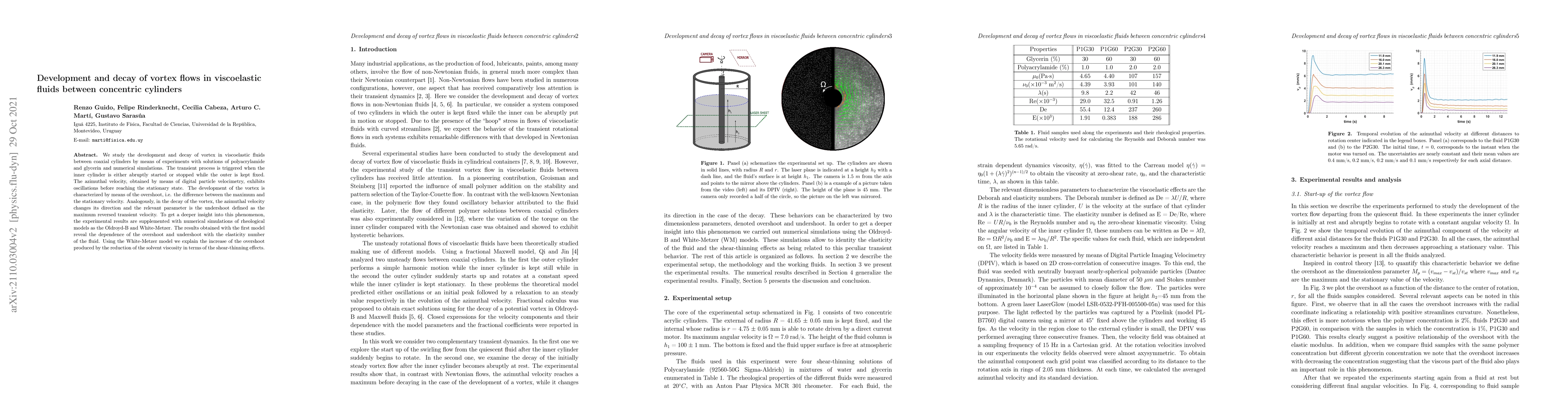 Thumbnail for Development and decay of vortex flows in viscoelastic fluids between
  concentric cylinders