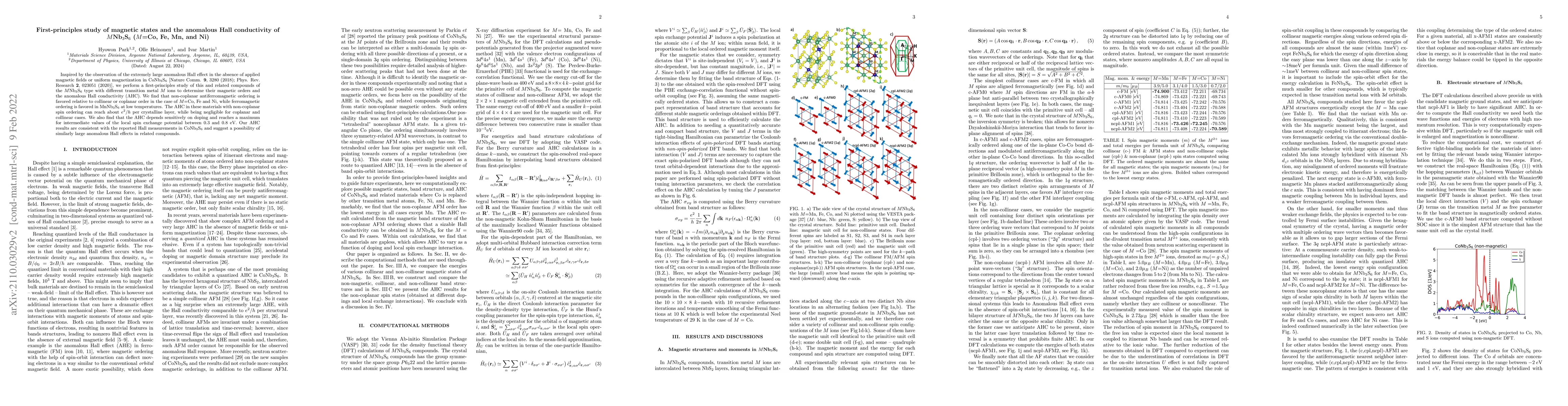 Thumbnail for First-principles study of magnetic states and the anomalous Hall
  conductivity of $M$Nb$_3$S$_6$ ($M$=Co, Fe, Mn, and Ni)