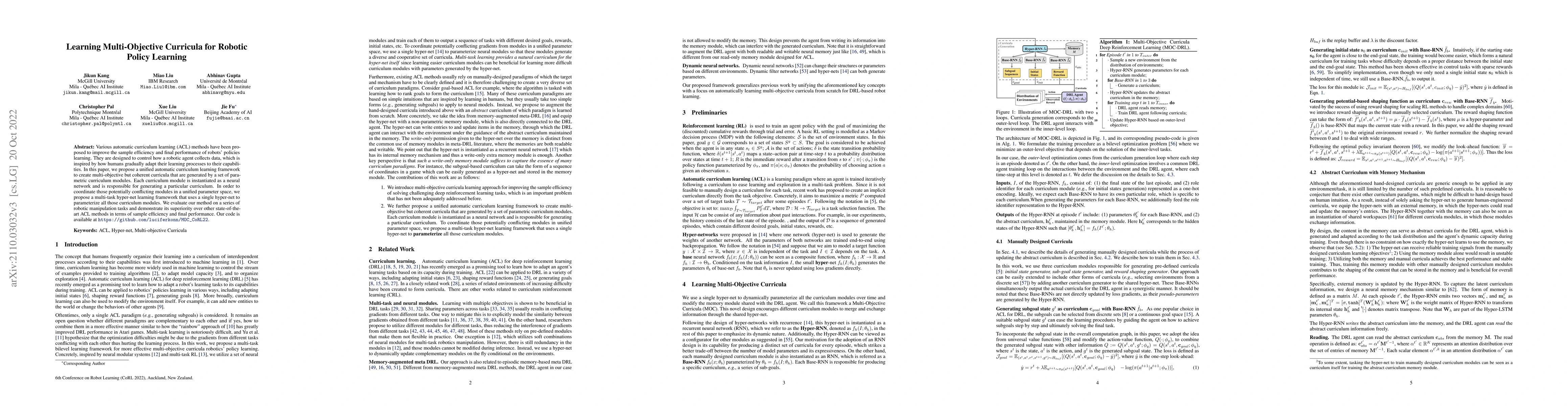 Thumbnail for Learning Multi-Objective Curricula for Robotic Policy Learning