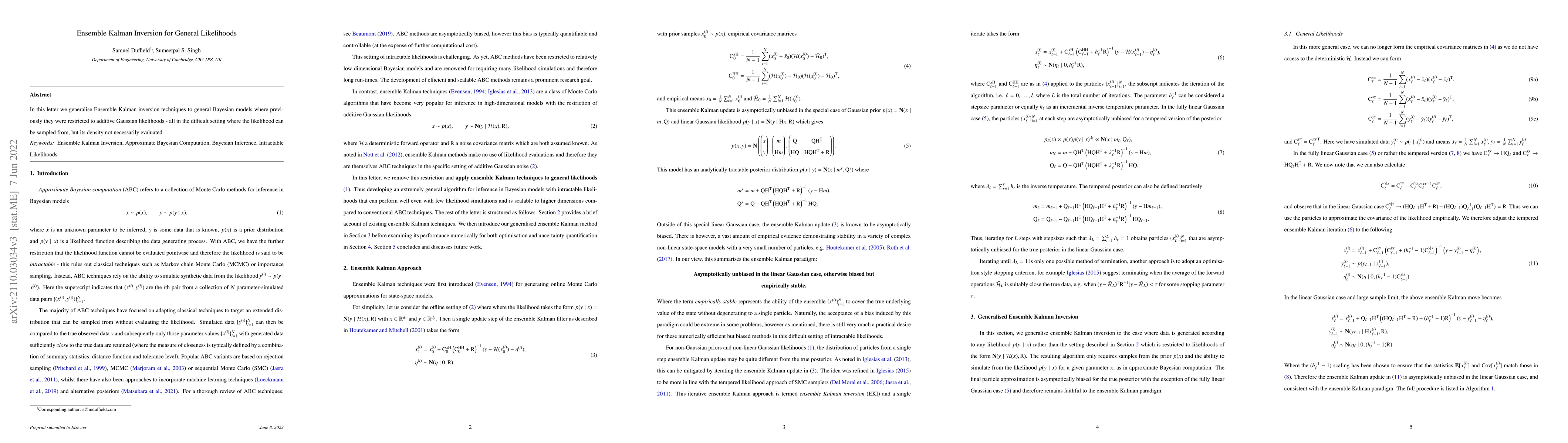 Thumbnail for Ensemble Kalman Inversion for General Likelihoods
