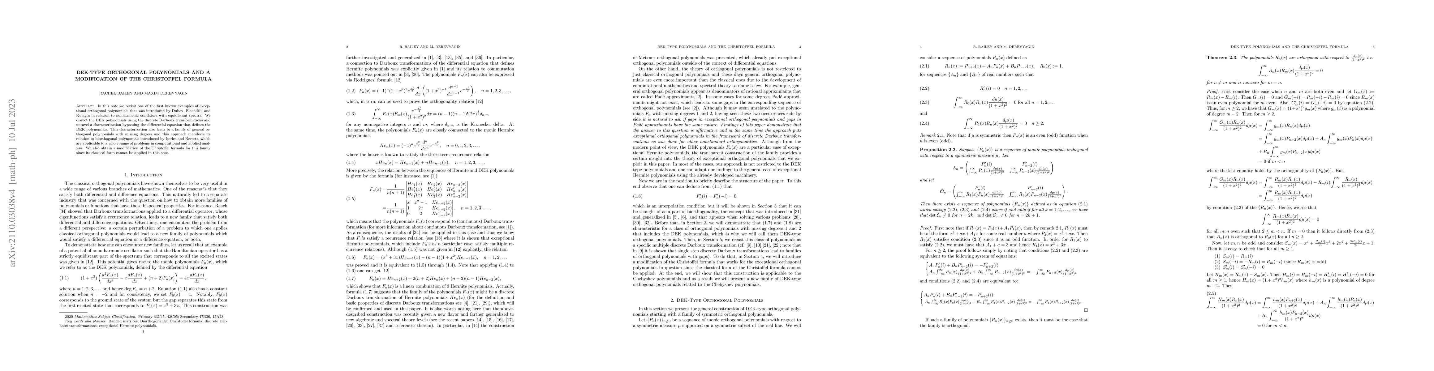 Thumbnail for DEK-Type orthogonal polynomials and a modification of the Christoffel
  formula