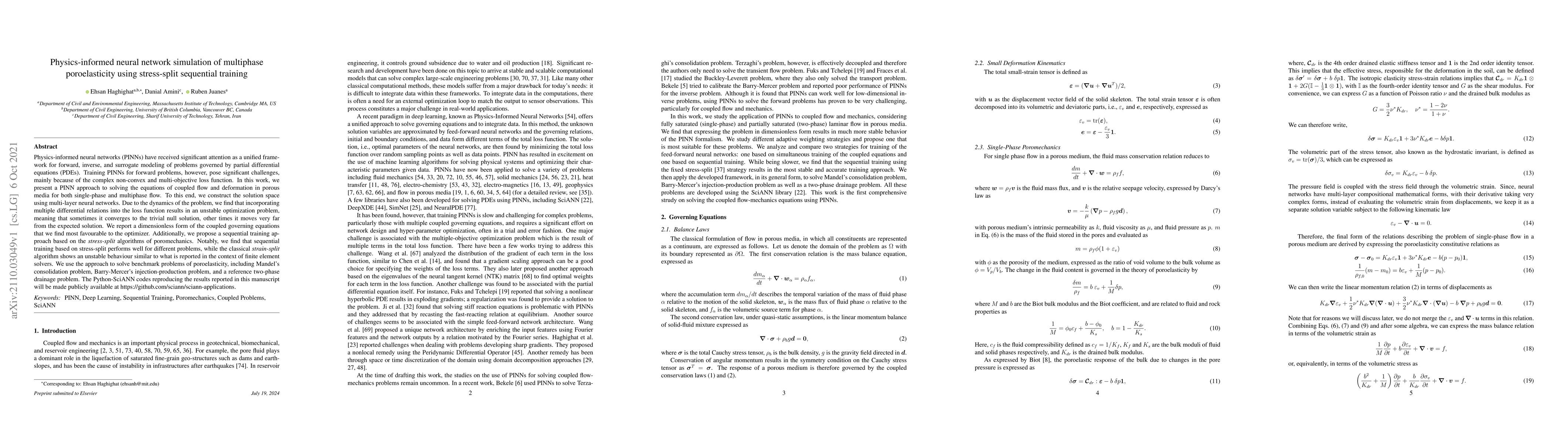 Thumbnail for Physics-informed neural network simulation of multiphase poroelasticity
  using stress-split sequential training