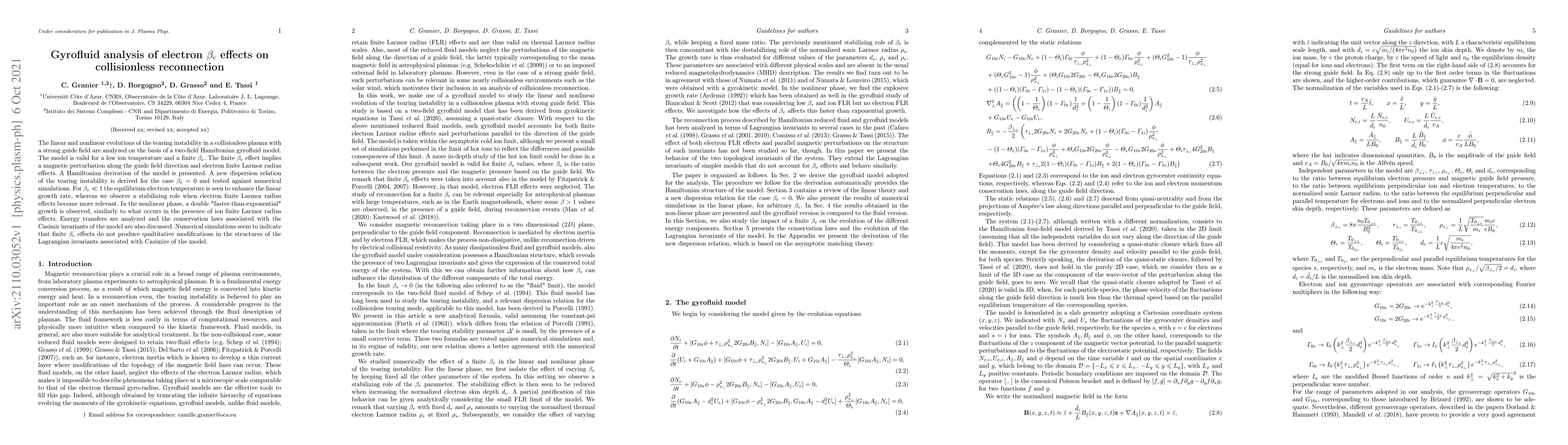 Thumbnail for Gyrofluid analysis of electron $\beta_e$ effects on collisionless
  reconnection