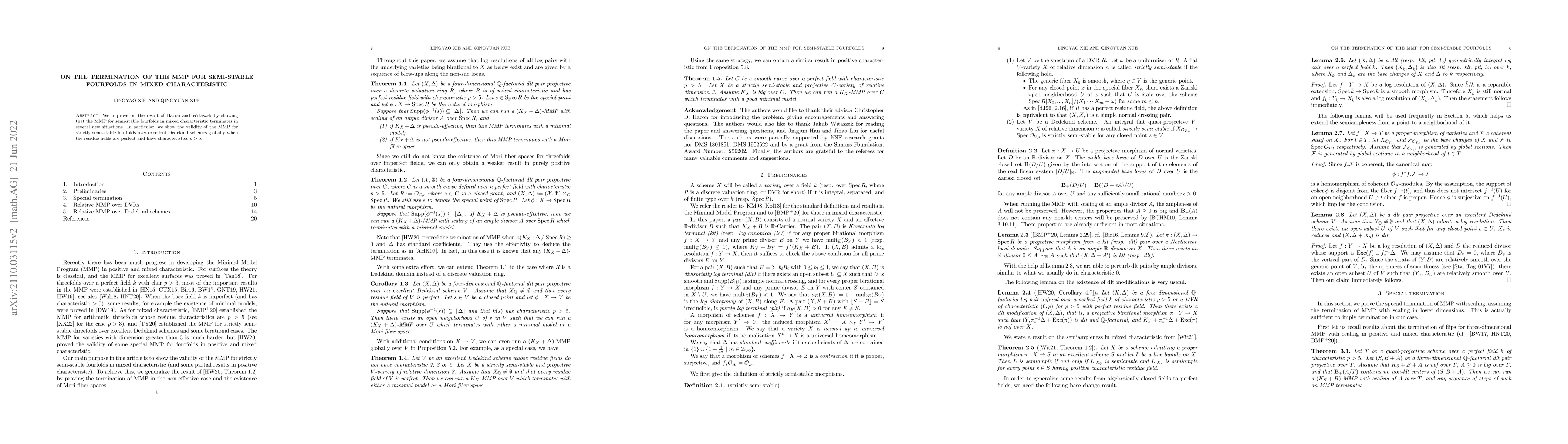 Thumbnail for On the termination of the MMP for semi-stable fourfolds in mixed
  characteristic