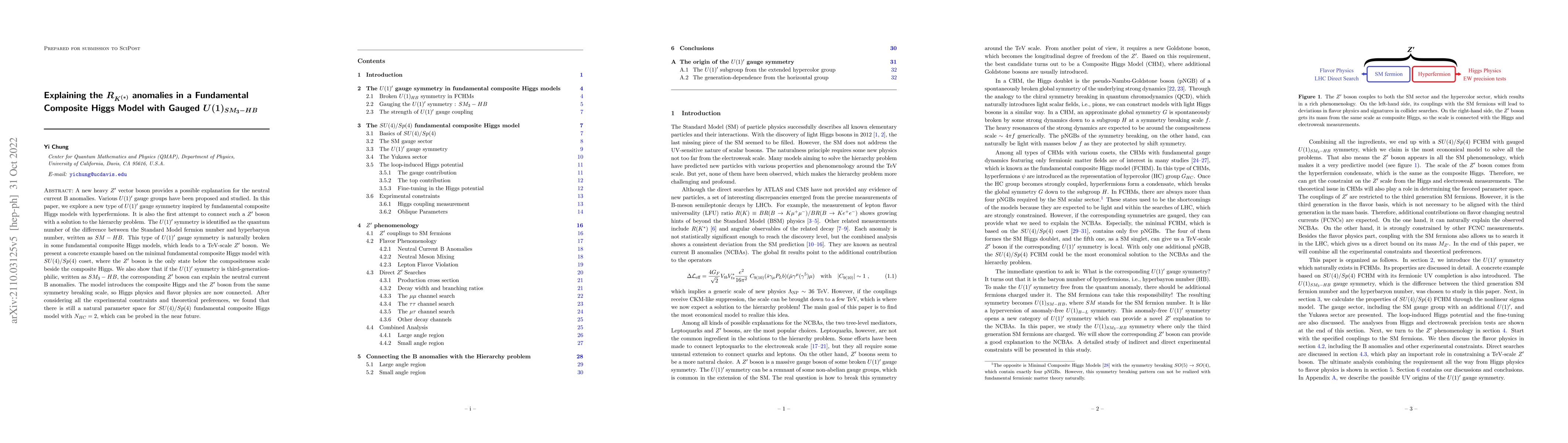 Thumbnail for Explaining the $R_{K^{(*)}}$ anomalies in a Fundamental Composite Higgs
  Model with Gauged $U(1)_{SM_3-HB}$