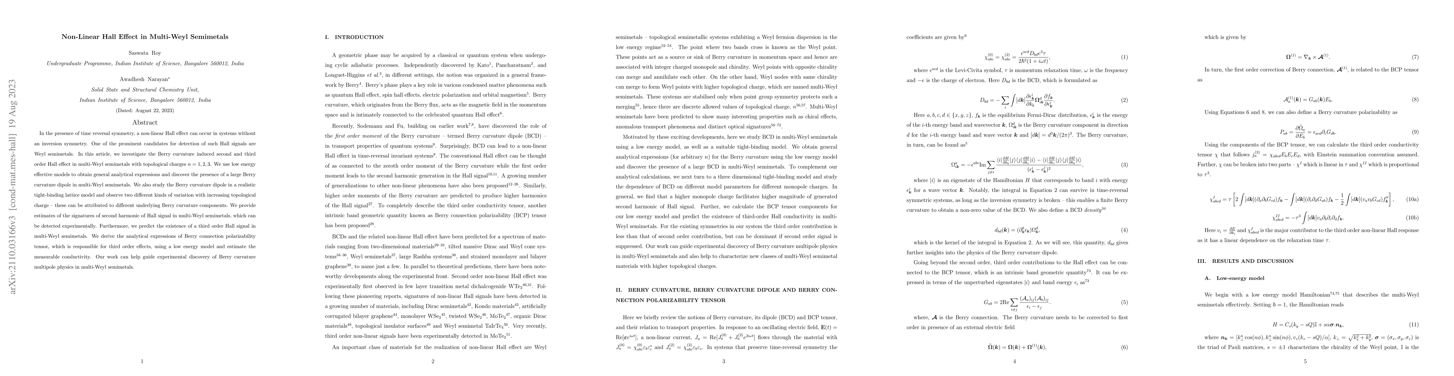 Thumbnail for Non-Linear Hall Effect in Multi-Weyl Semimetals