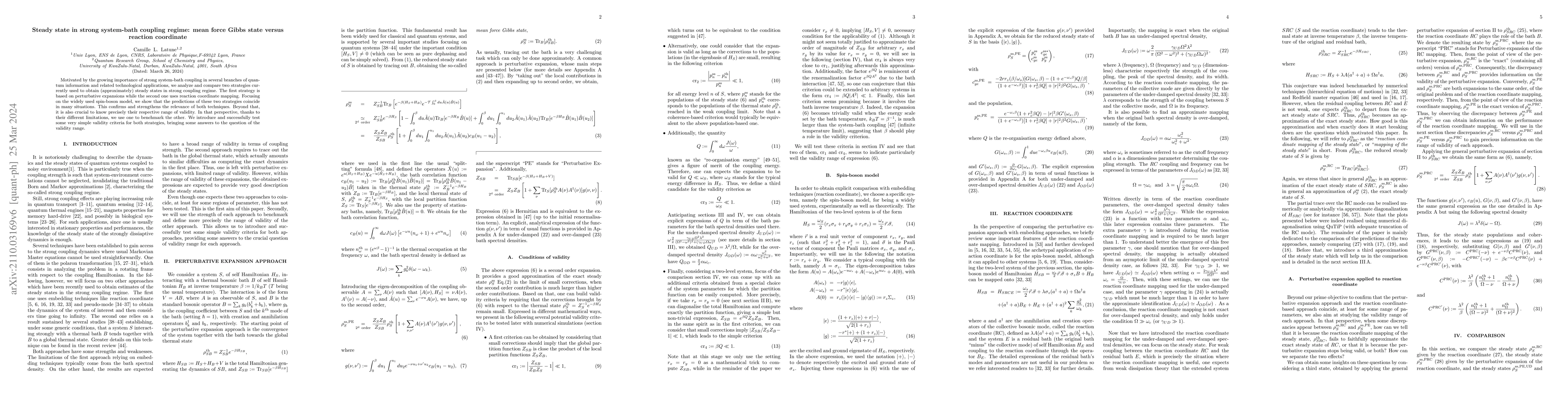 Thumbnail for Steady state in strong system-bath coupling: mean force Gibbs state
  versus reaction coordinate