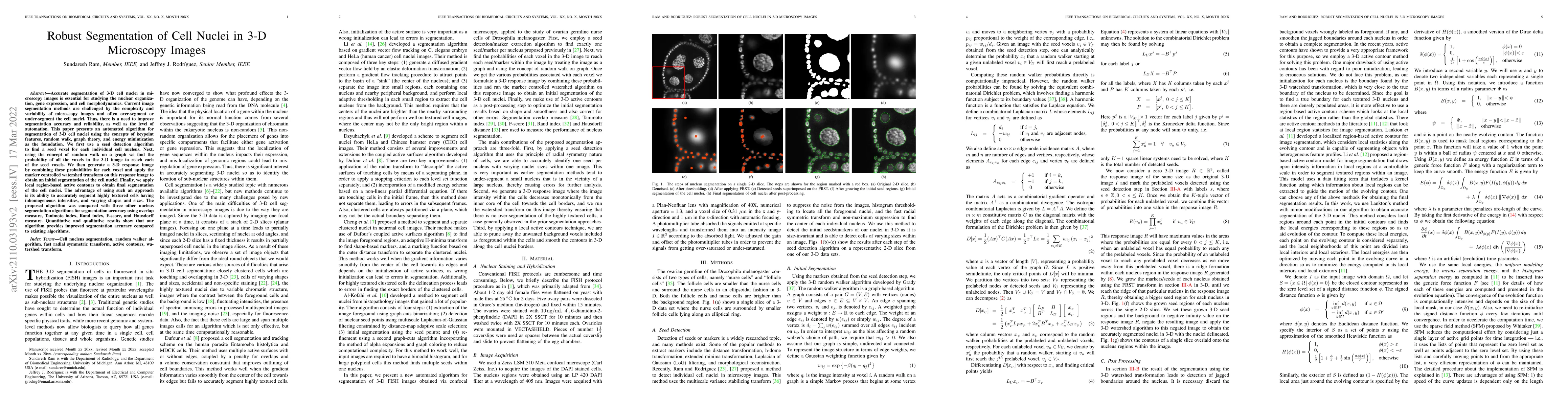 Thumbnail for Robust Segmentation of Cell Nuclei in 3-D Microscopy Images