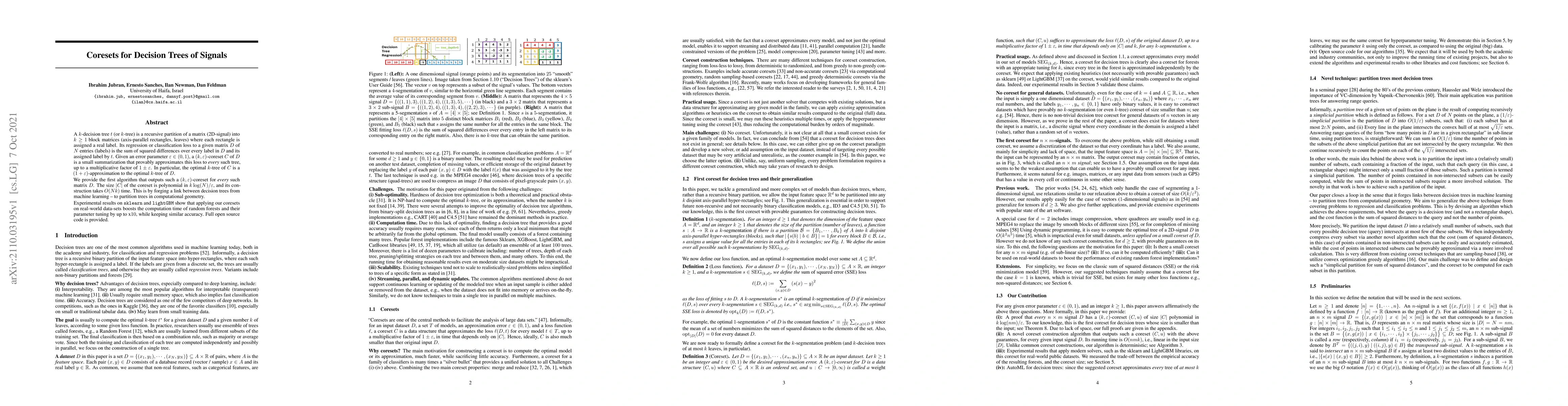 Thumbnail for Coresets for Decision Trees of Signals