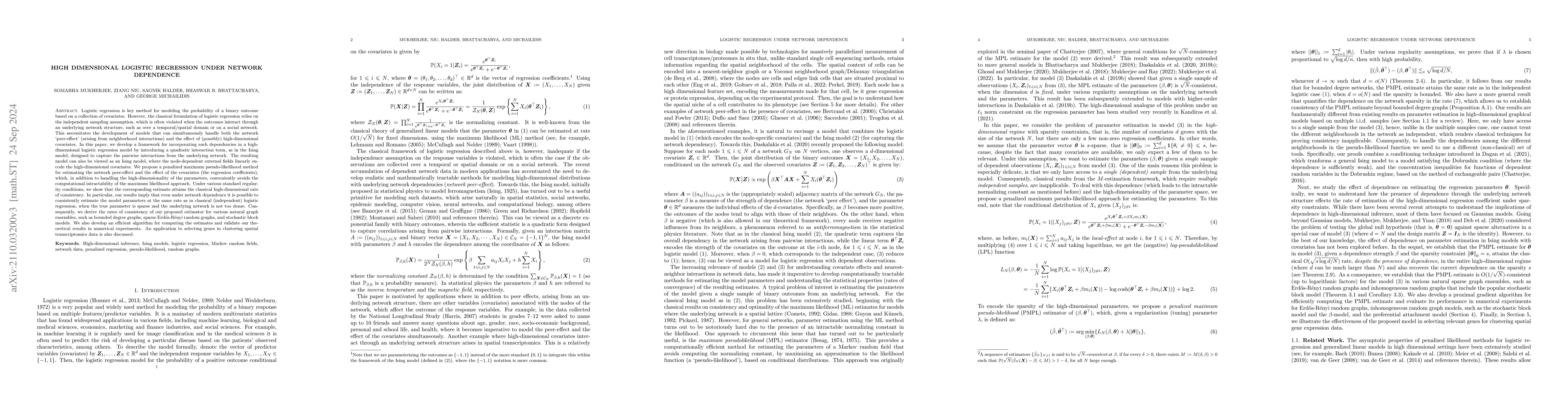 Thumbnail for High Dimensional Logistic Regression Under Network Dependence