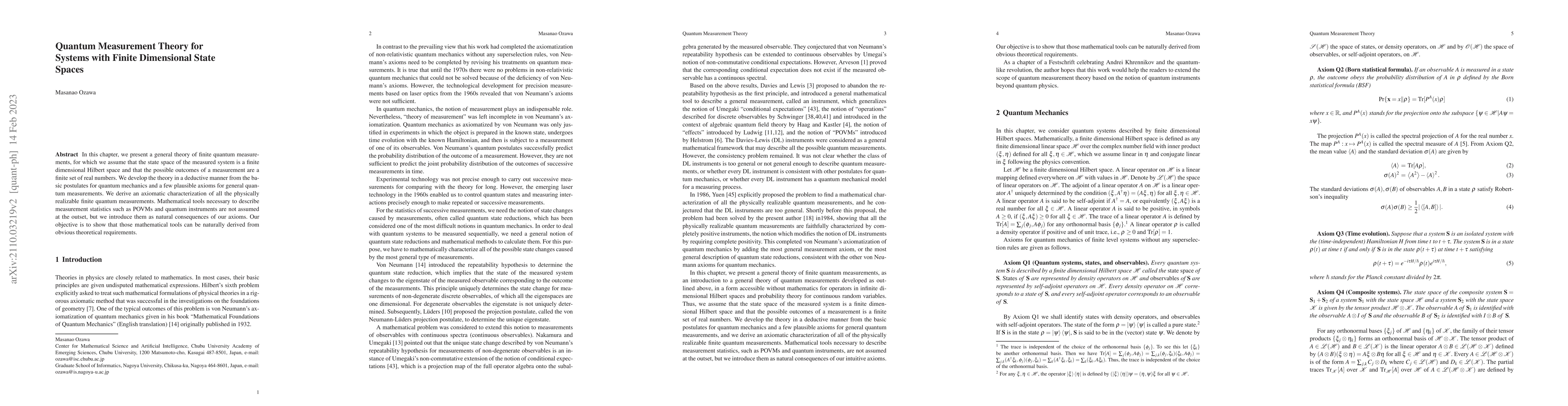 Thumbnail for Quantum Measurement Theory for Systems with Finite Dimensional State
  Spaces
