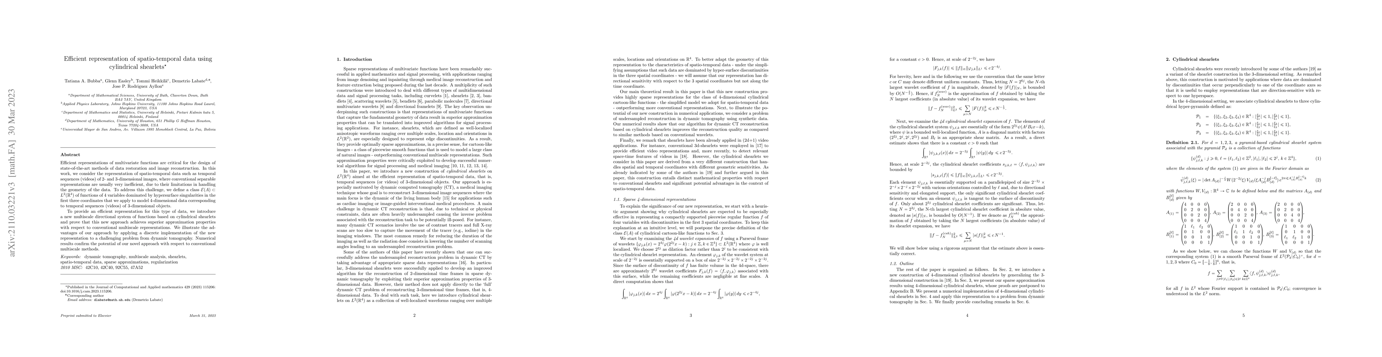 Thumbnail for Efficient representation of spatio-temporal data using cylindrical
  shearlets