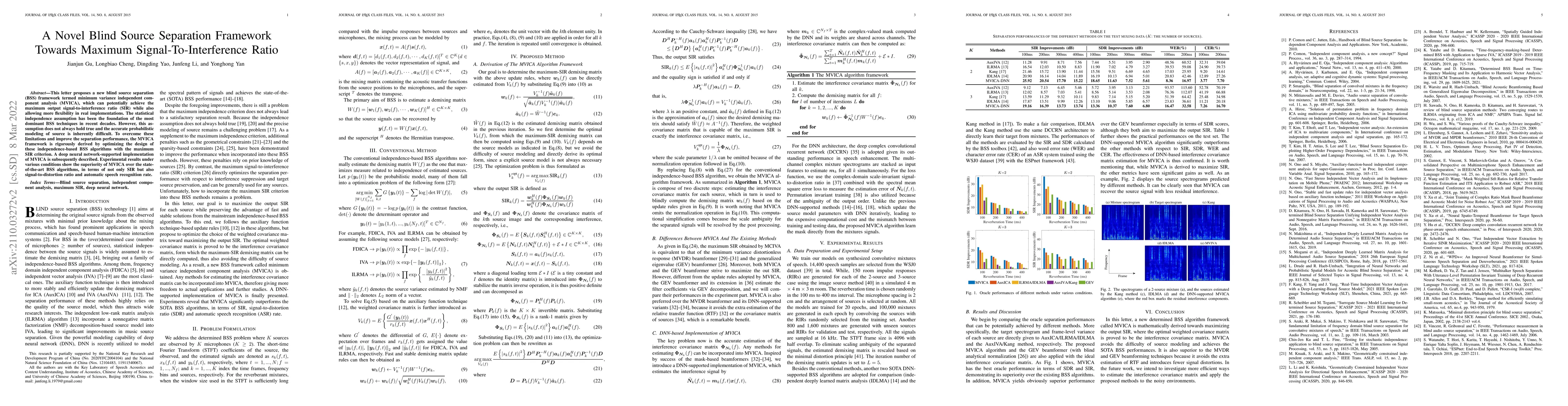 Thumbnail for A Novel Blind Source Separation Framework Towards Maximum
  Signal-To-Interference Ratio