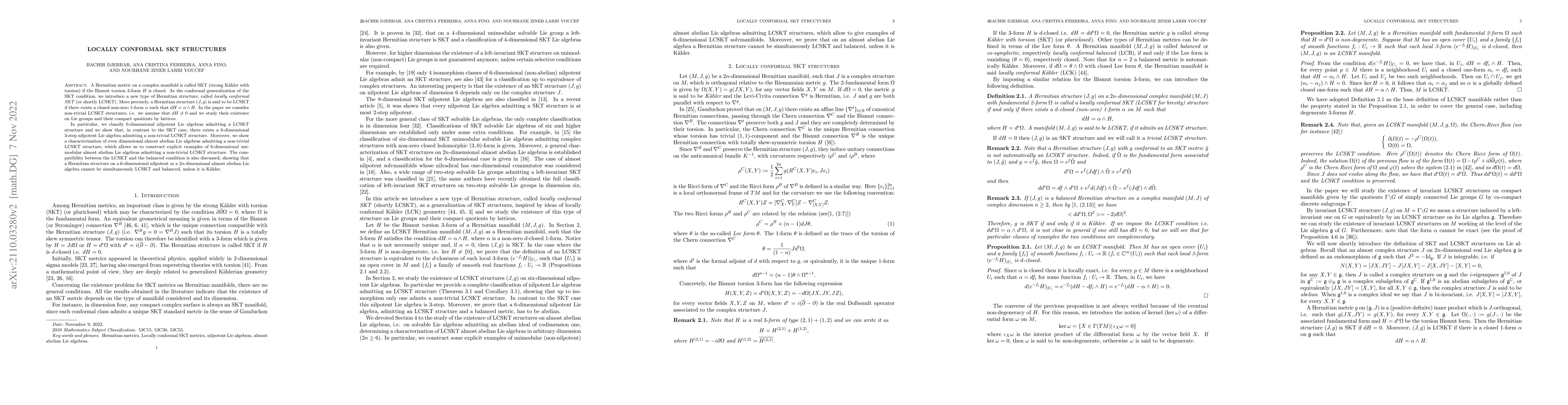 Thumbnail for Locally conformal SKT structures