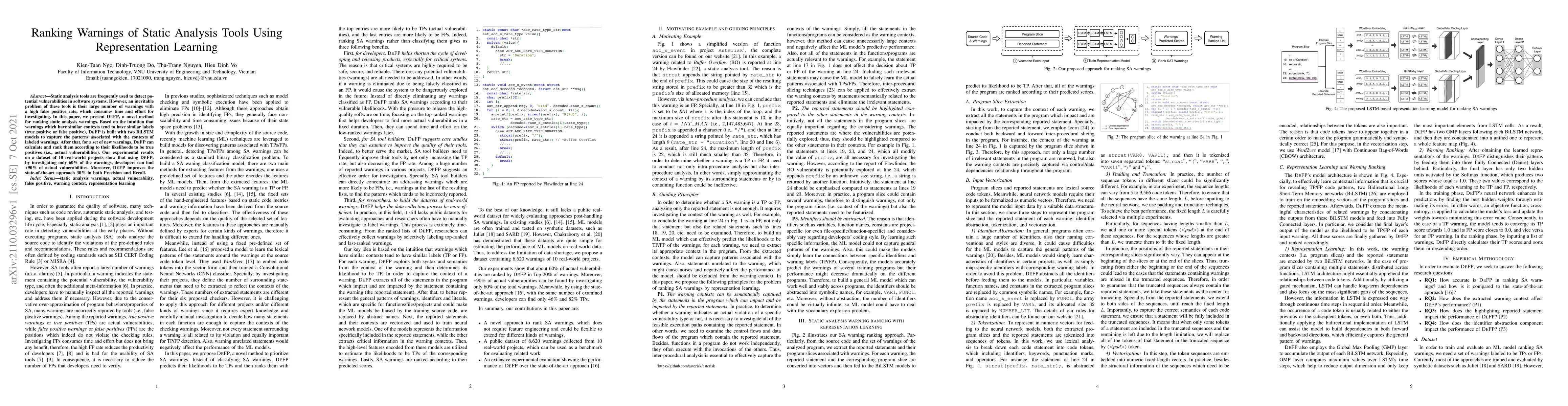 Thumbnail for Ranking Warnings of Static Analysis Tools Using Representation Learning