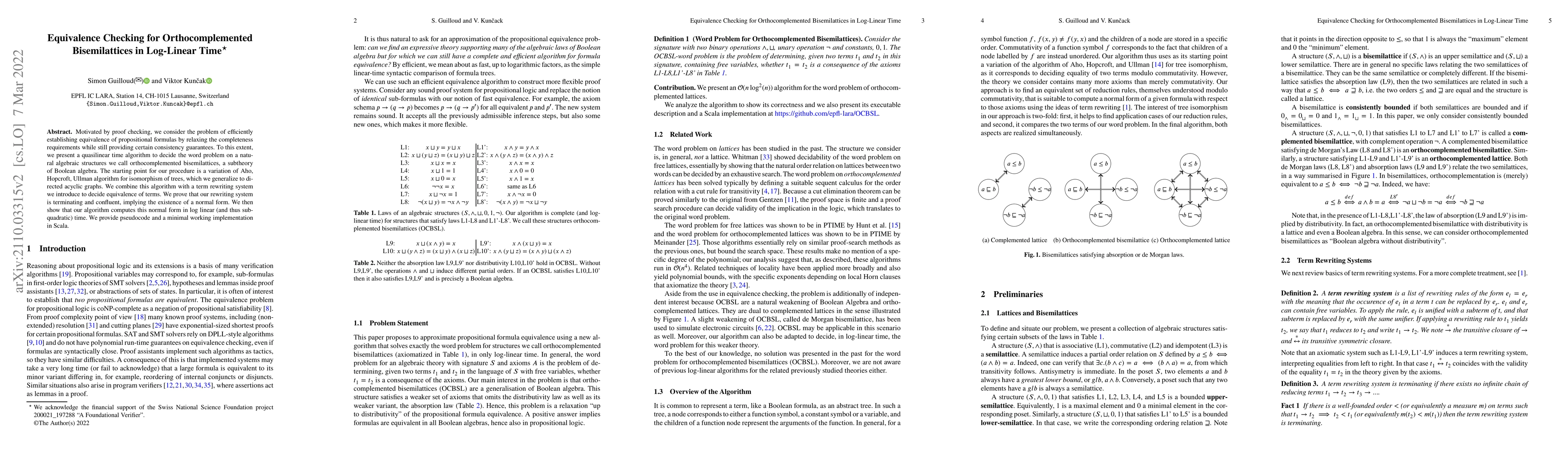 Thumbnail for On Equivalence Checking for Orthocomplemented Bisemilattices in
  Log-Linear Time