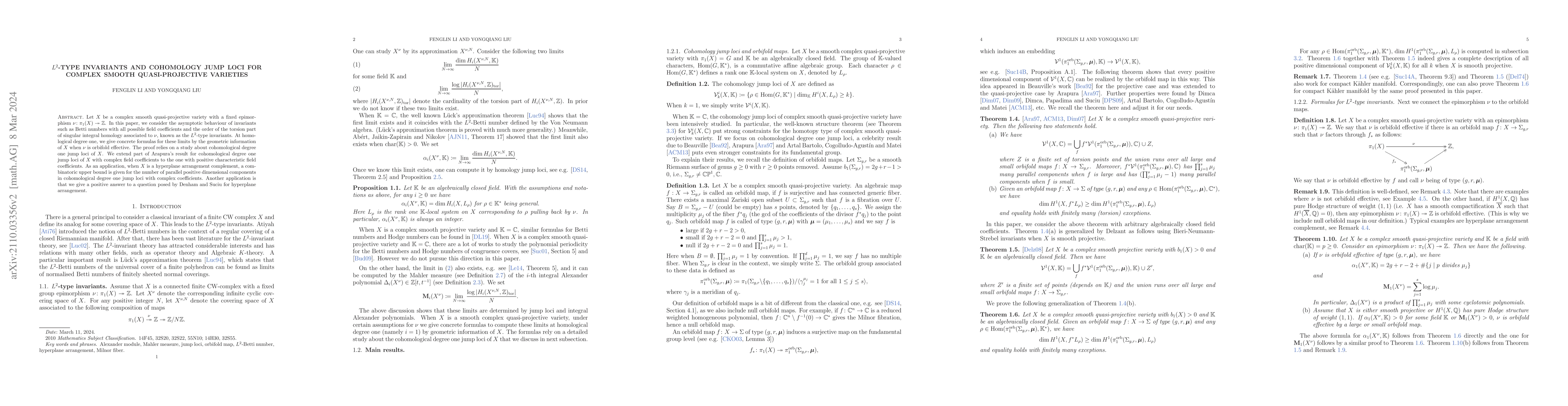 Thumbnail for $L^2$-type invariants and cohomology jump loci for complex smooth
  quasi-projective varieties