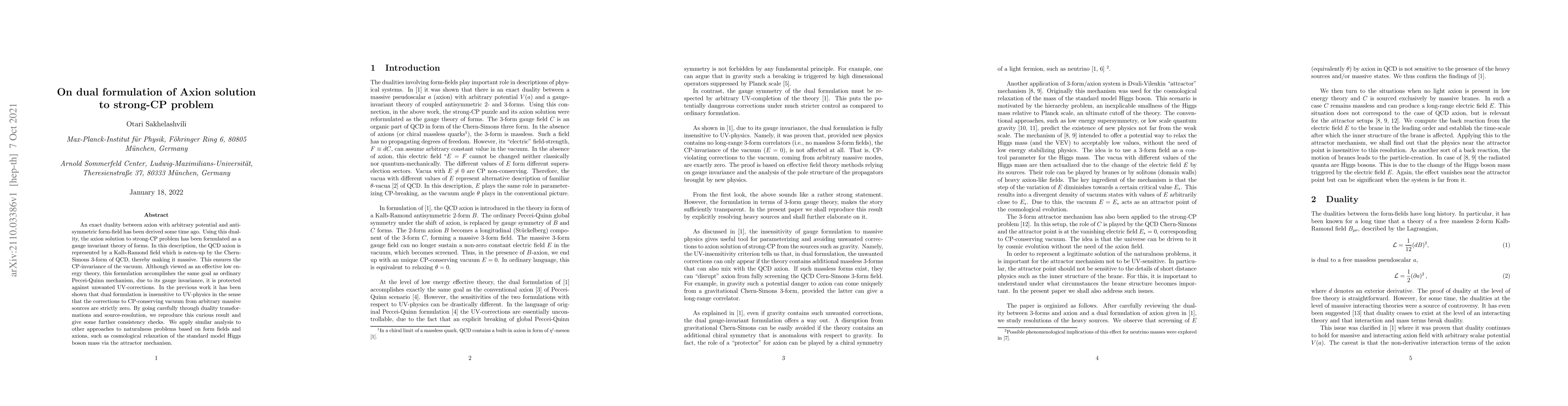 Thumbnail for On dual formulation of Axion solution to strong-CP problem