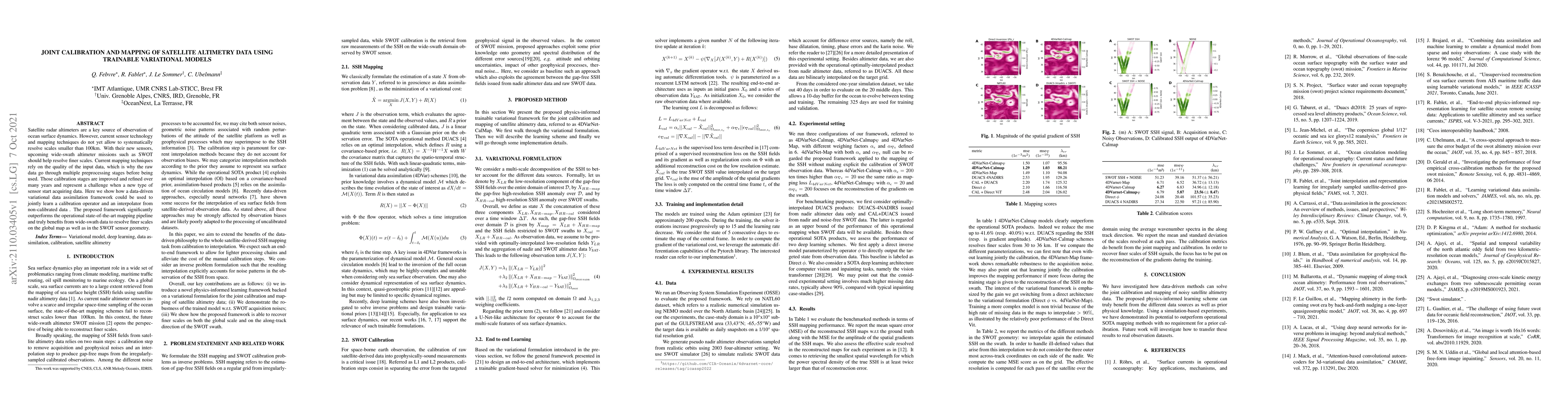 Thumbnail for Joint calibration and mapping of satellite altimetry data using
  trainable variational models