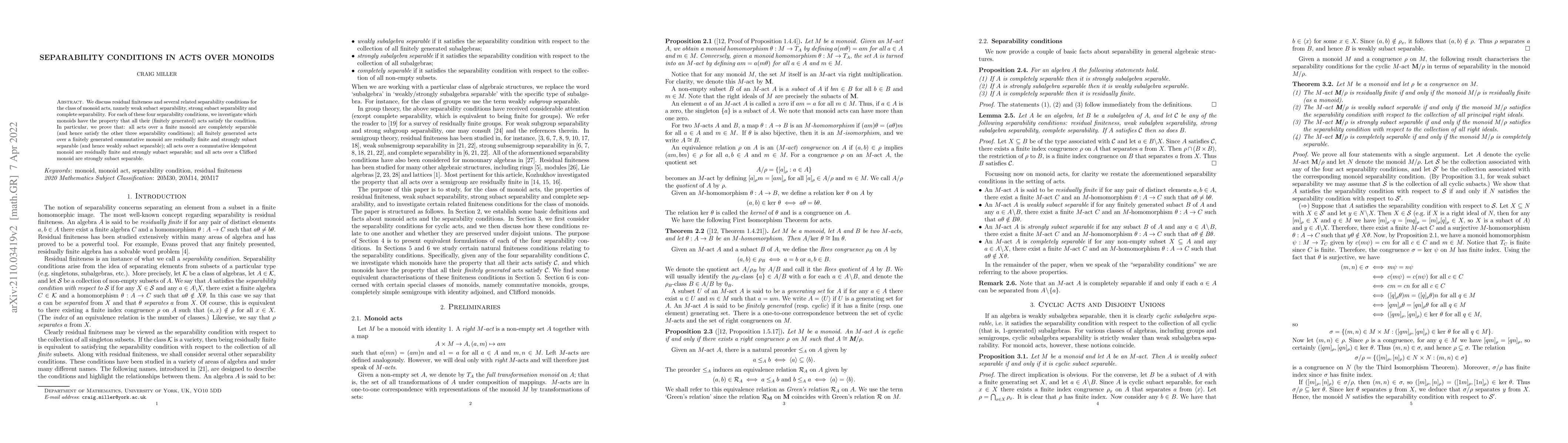 Thumbnail for Separability conditions in acts over monoids