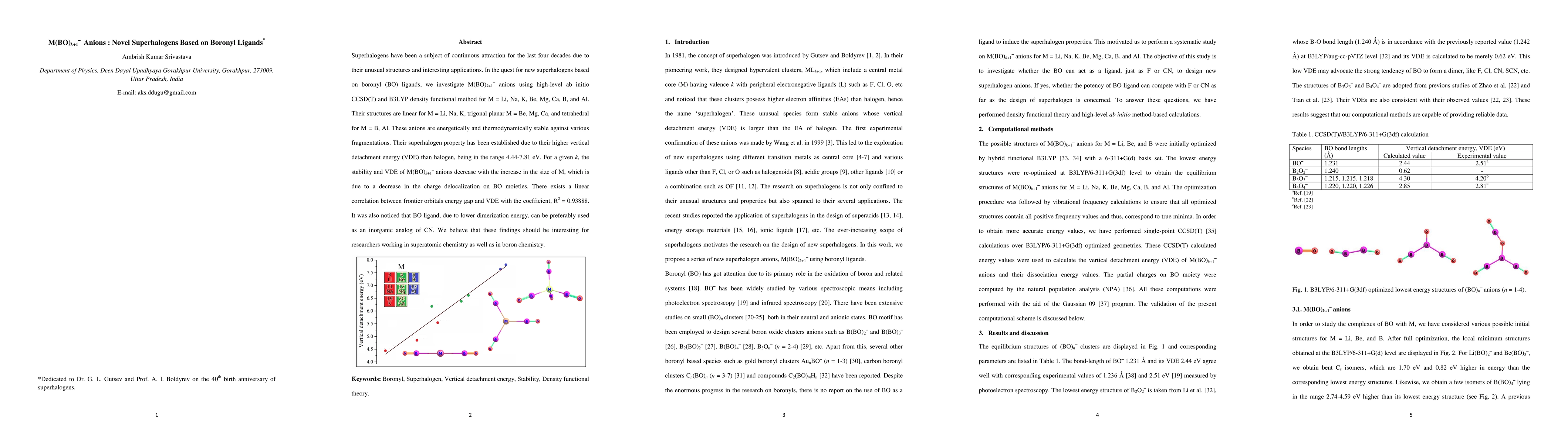 Thumbnail for M(BO)$_{k+1}^-$ Anions: Novel Superhalogens Based on Boronyl Ligands
