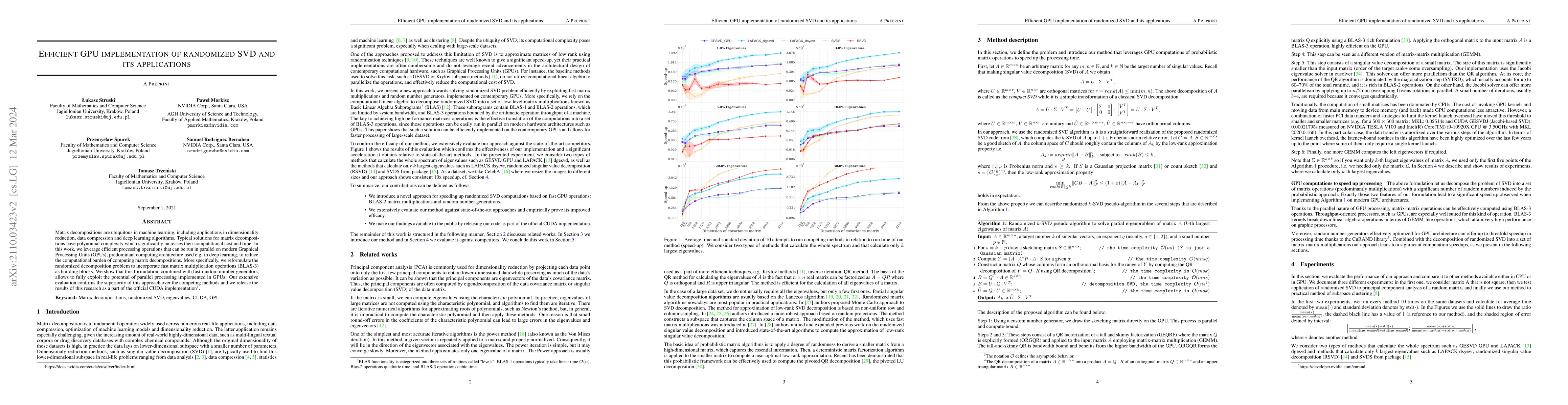 Thumbnail for Efficient GPU implementation of randomized SVD and its applications