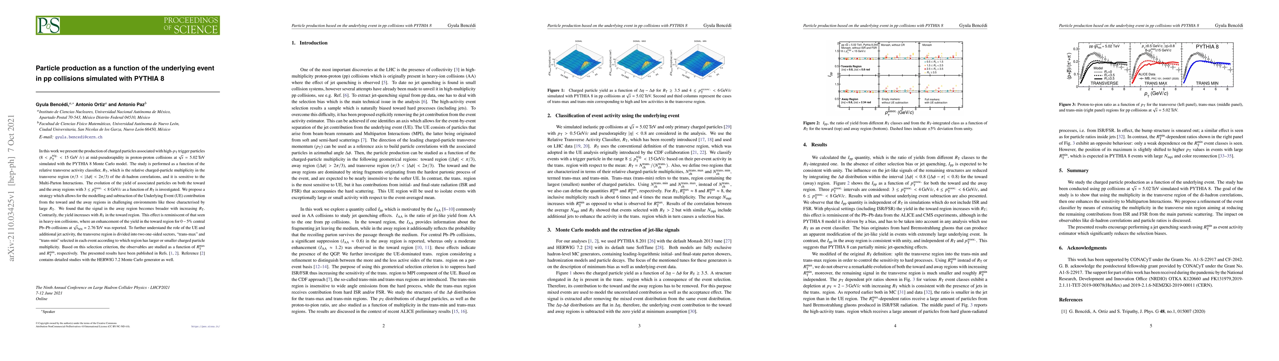 Thumbnail for Particle production as a function of the underlying event in pp
  collisions simulated with PYTHIA 8