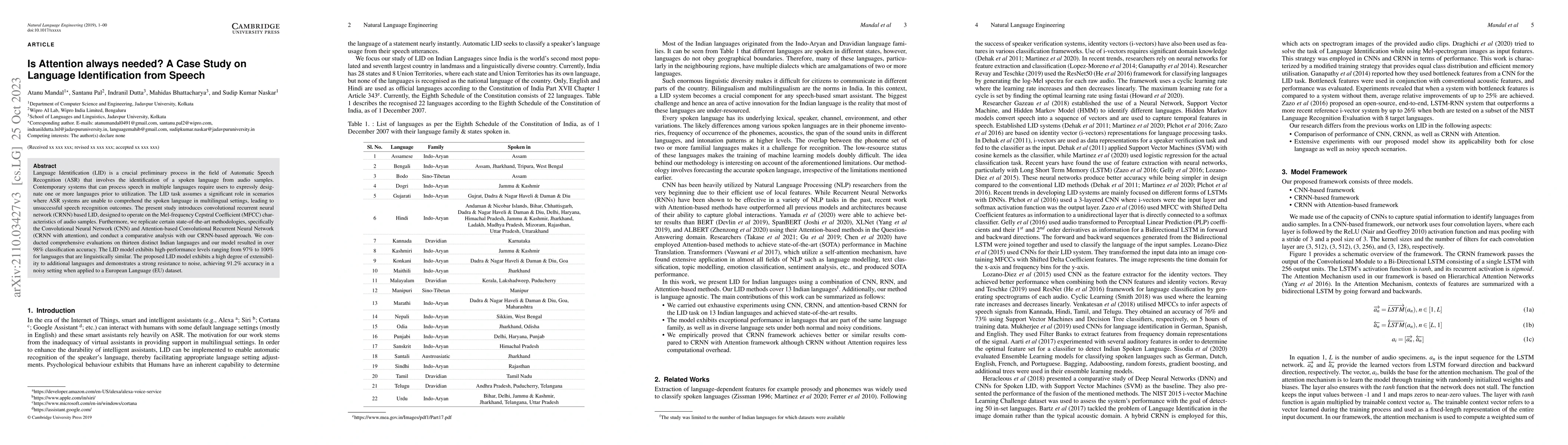 Thumbnail for Is Attention always needed? A Case Study on Language Identification from
  Speech