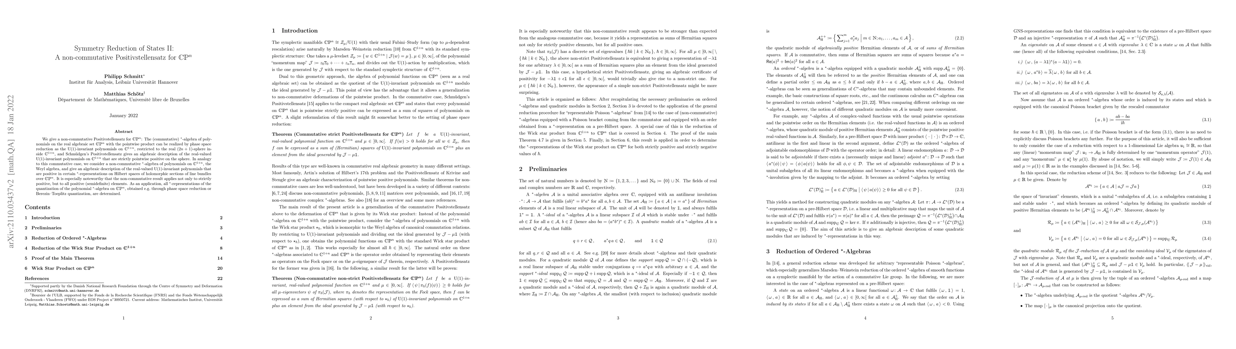 Thumbnail for Symmetry Reduction of States II: A non-commutative Positivstellensatz
  for CPn