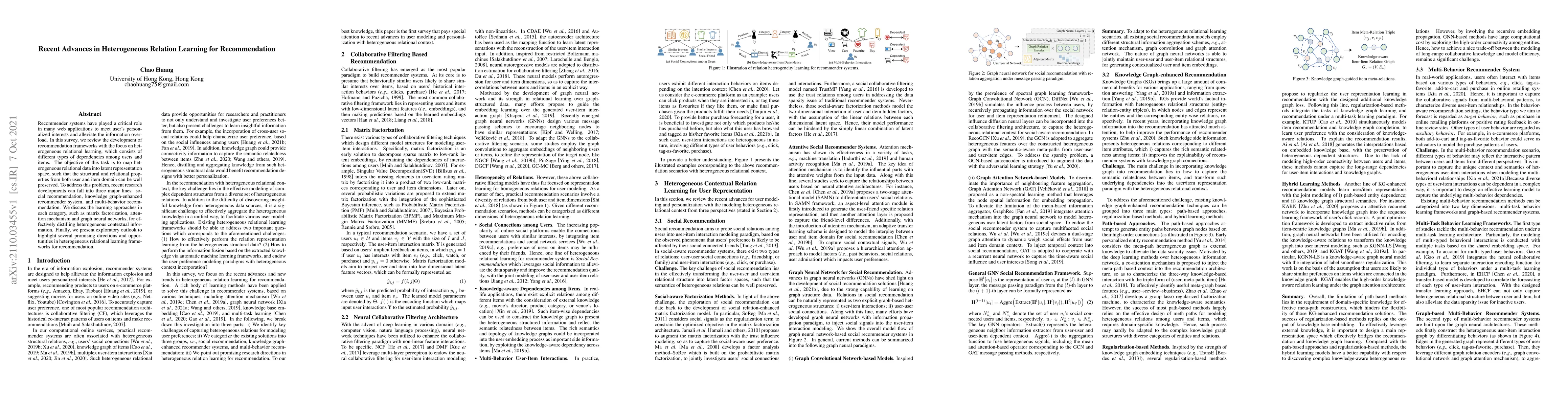 Thumbnail for Recent Advances in Heterogeneous Relation Learning for Recommendation
