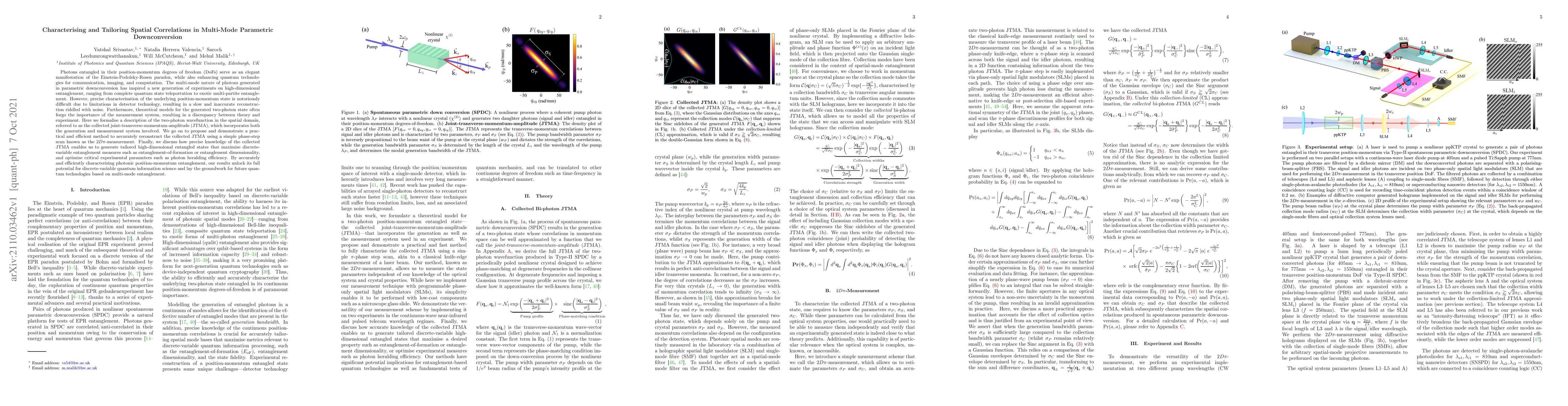 Thumbnail for Characterising and Tailoring Spatial Correlations in Multi-Mode
  Parametric Downconversion