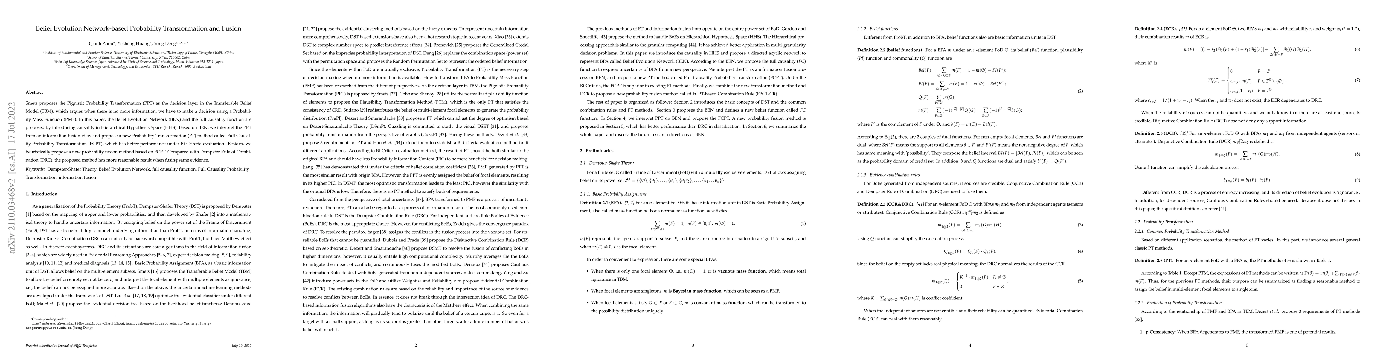 Thumbnail for Belief Evolution Network-based Probability Transformation and Fusion