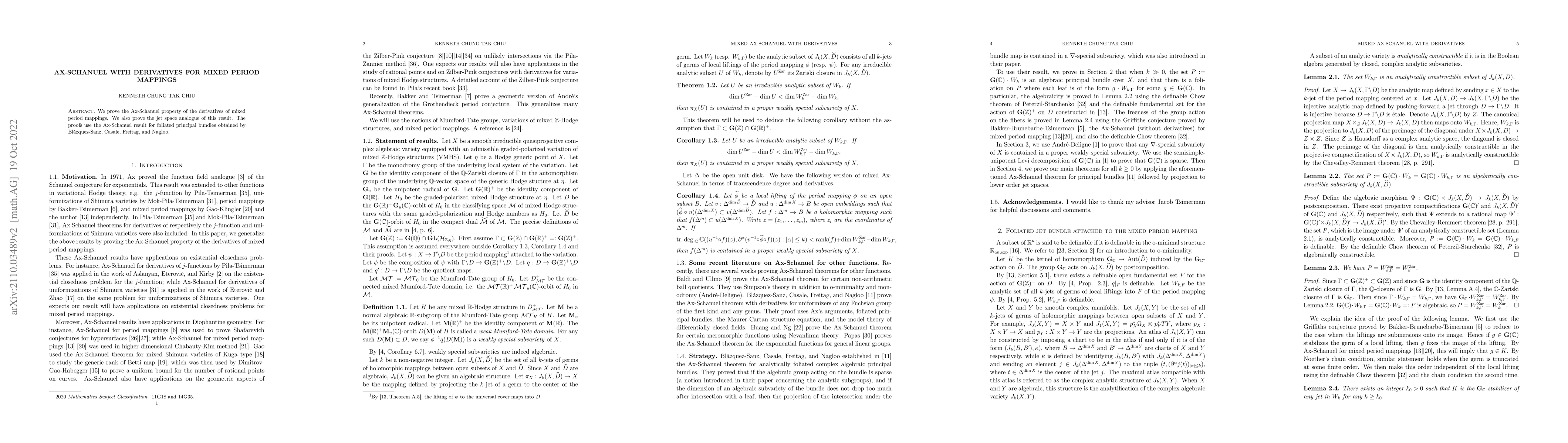 Thumbnail for Ax-Schanuel with derivatives for mixed period mappings