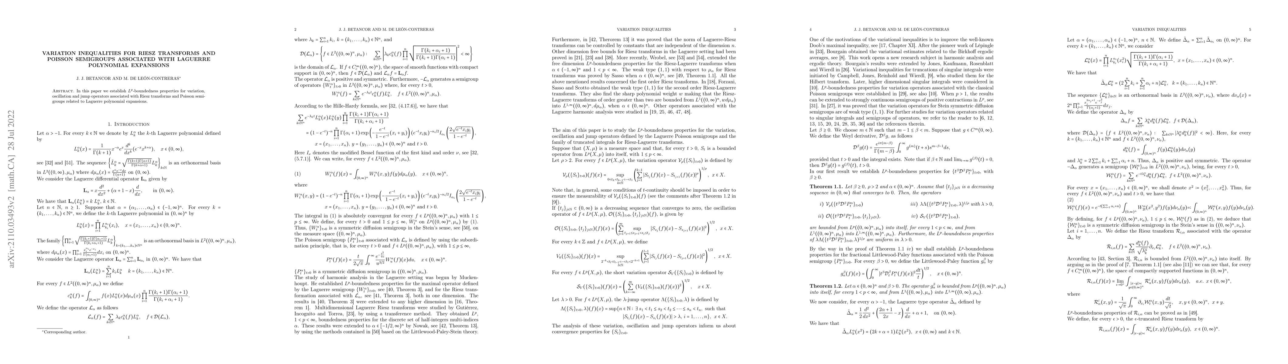 Thumbnail for Variation inequalities for Riesz transforms and Poisson semigroups
  associated with Laguerre polynomial expansions