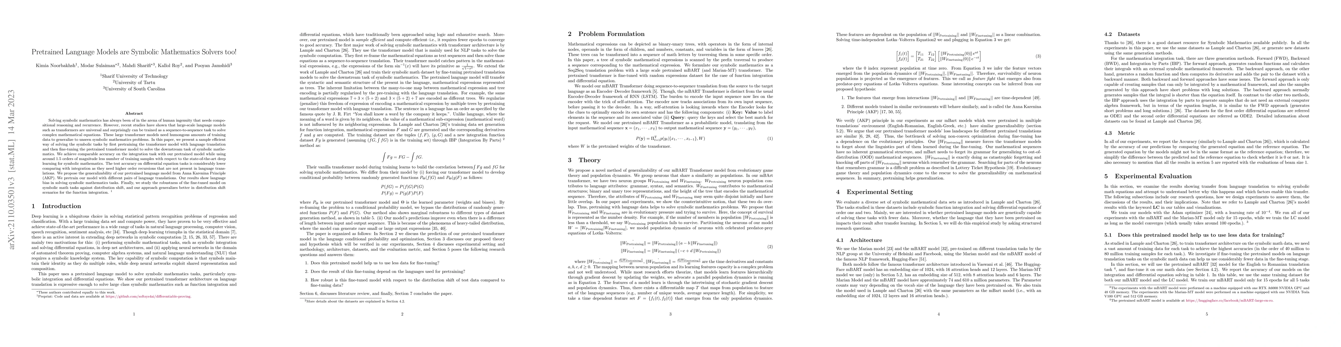 Thumbnail for Pretrained Language Models are Symbolic Mathematics Solvers too!
