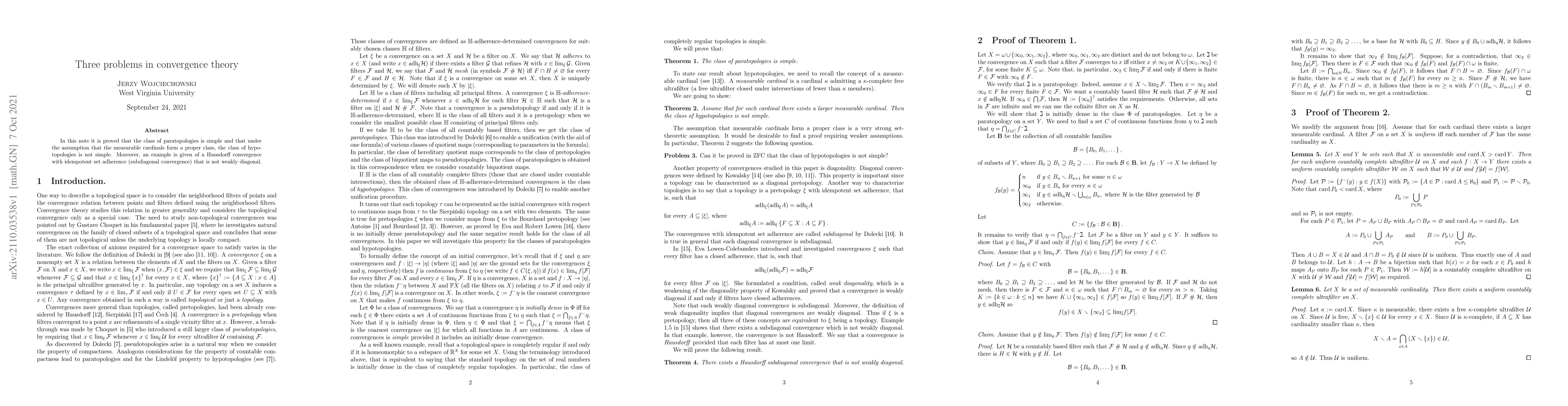 Thumbnail for Three problems in convergence theory