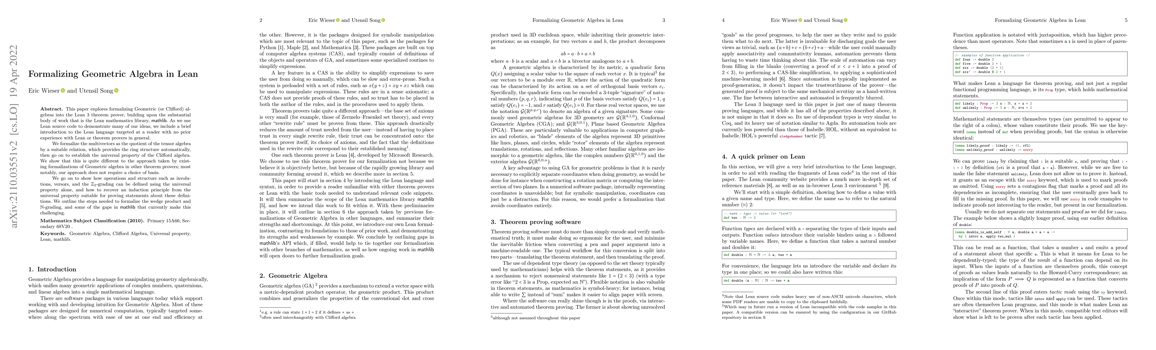 Thumbnail for Formalizing Geometric Algebra in Lean