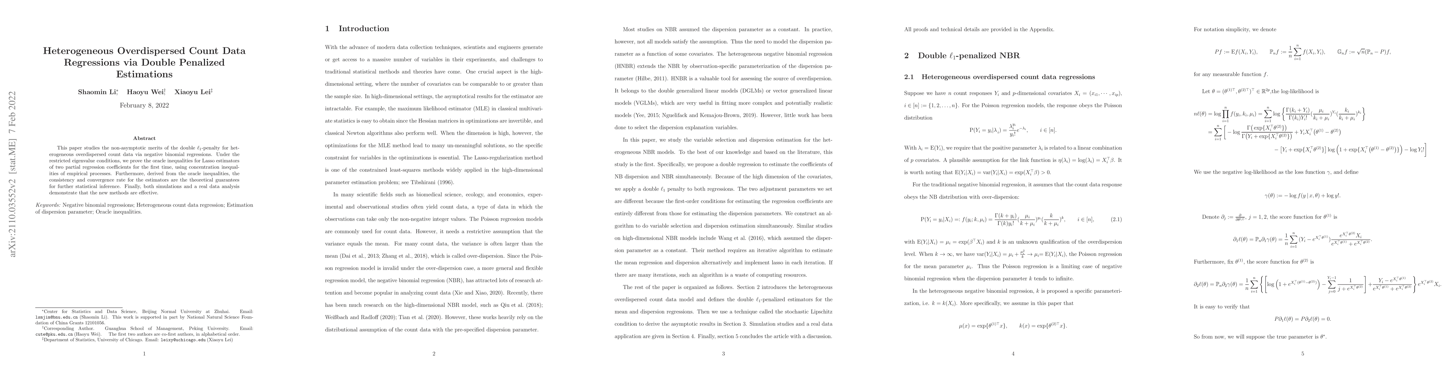 Thumbnail for Heterogeneous Overdispersed Count Data Regressions via Double Penalized
  Estimations