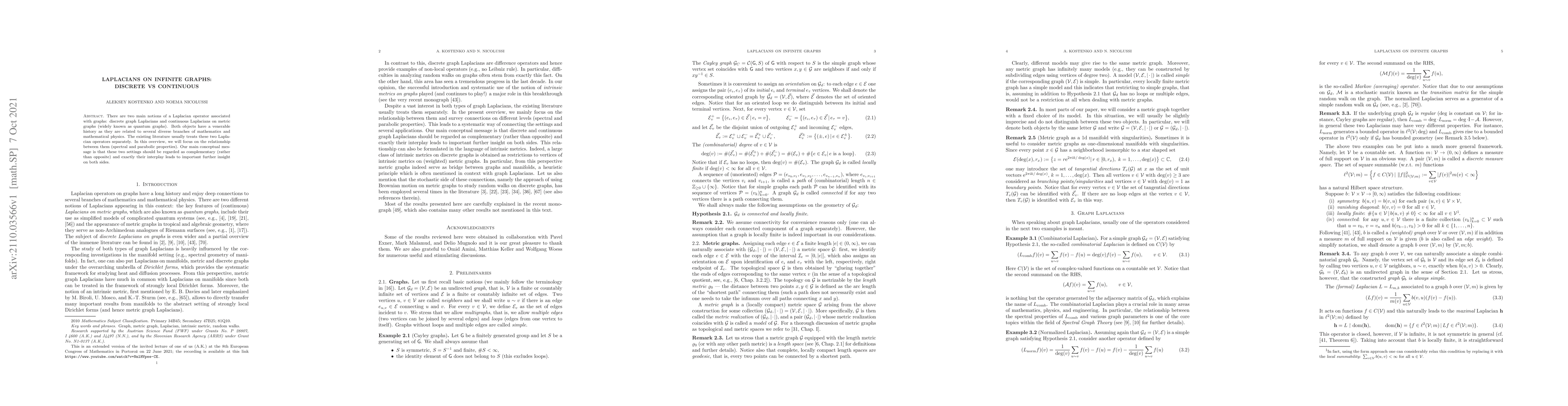 Thumbnail for Laplacians on infinite graphs: discrete vs continuous