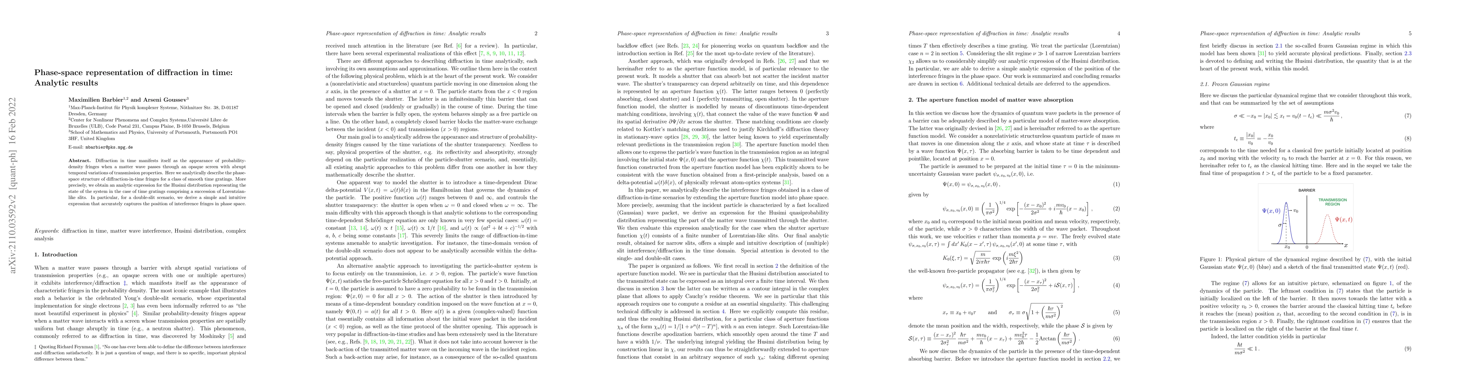 Thumbnail for Phase-space representation of diffraction in time: Analytic results